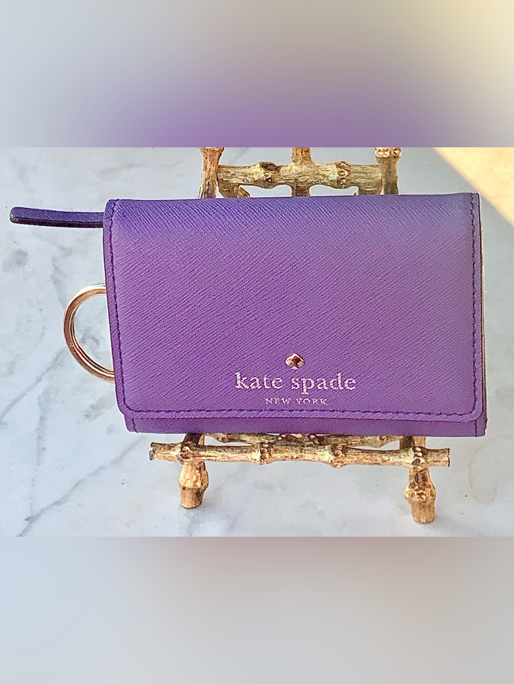 KATE SPADE NEW YORK DARLA KEY CARD ID HOLDER WALLET Violet Saffiano LEATHER